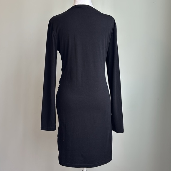 BTFBM Black Jersey dress with draped tie shawl look at waist size medium lined - Picture 5 of 13